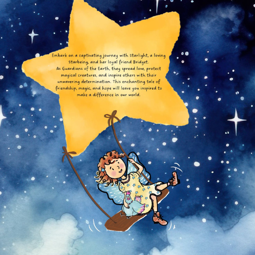 Back cover of Starlight Helps the World featuring Starlight on a swing hanging from her star