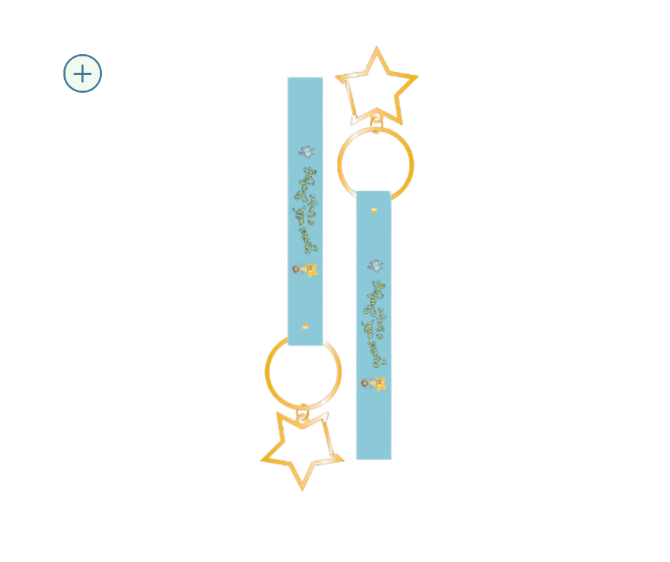 Starlight & Bridget wristband style Keychain with gold star – A fun keepsake keychain with Starlight and Bridget, great for kids.