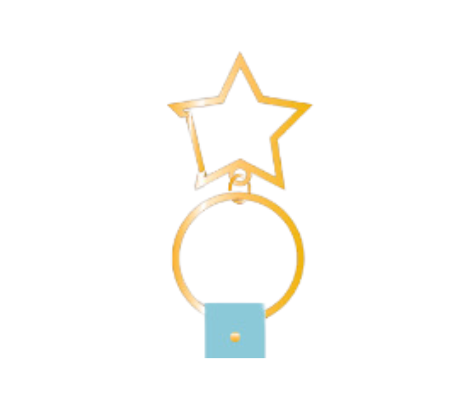 Starlight & Bridget wristband style Keychain with gold star – A fun keepsake keychain with Starlight and Bridget, great for kids.