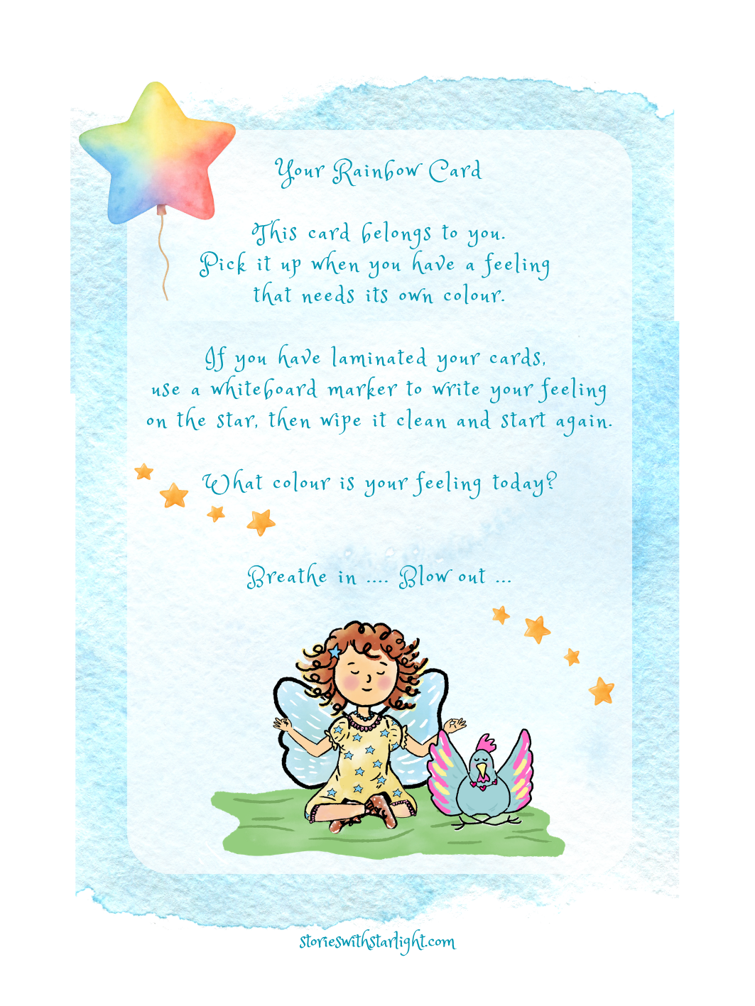 Mindfulness Card Deck sample card with nature-themed mindfulness prompt | Stories with Starlight