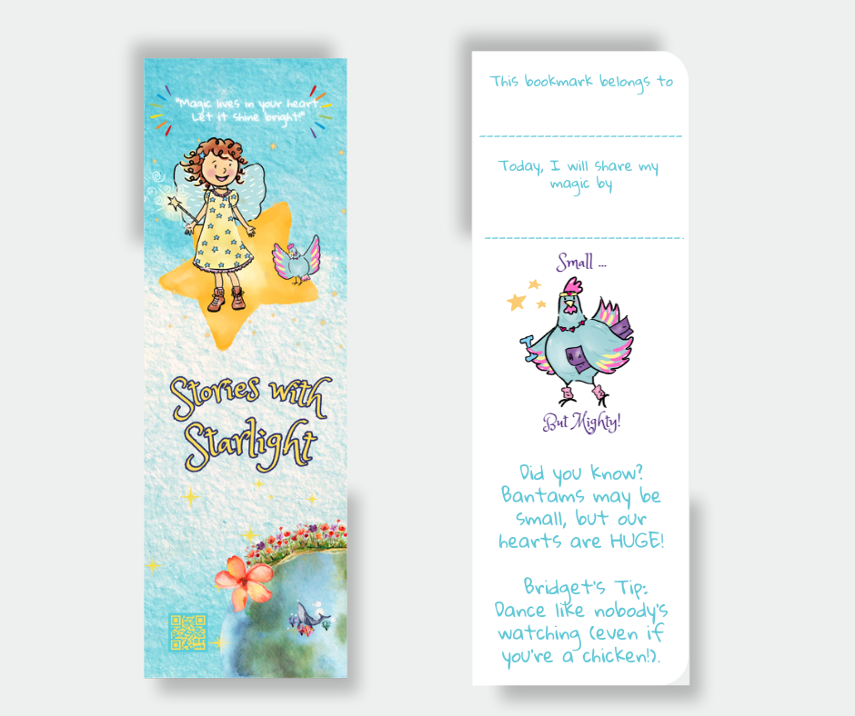 Starlight and Bridget children's bookmark front and back view | Stories with Starlight