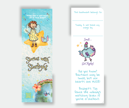 Starlight and Bridget children's bookmark front and back view | Stories with Starlight