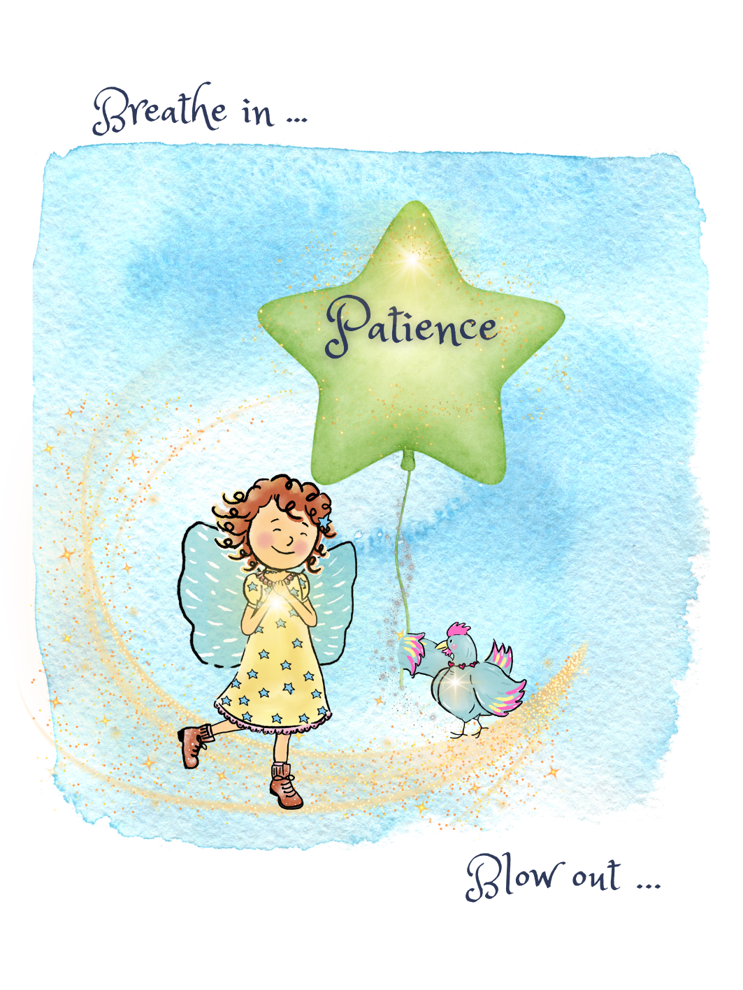 Mindfulness Card Deck sample card with whimsical illustration | Stories with Starlight
