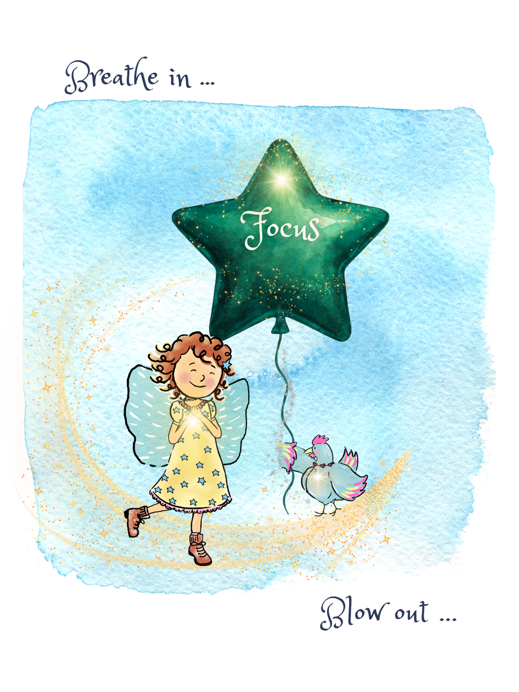 Mindfulness Card Deck sample card with whimsical illustration | Stories with Starlight